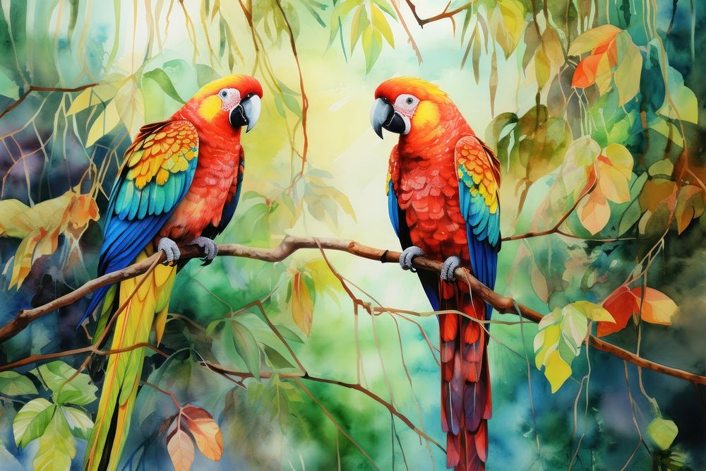 Parrots rainforest animal nature.