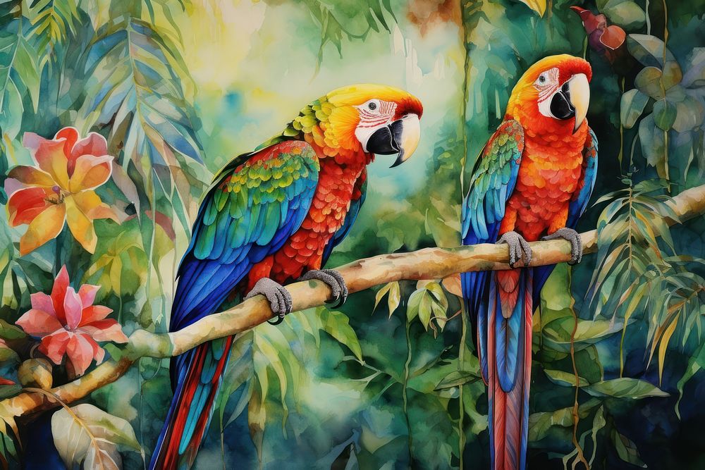 Parrots rainforest animal nature.