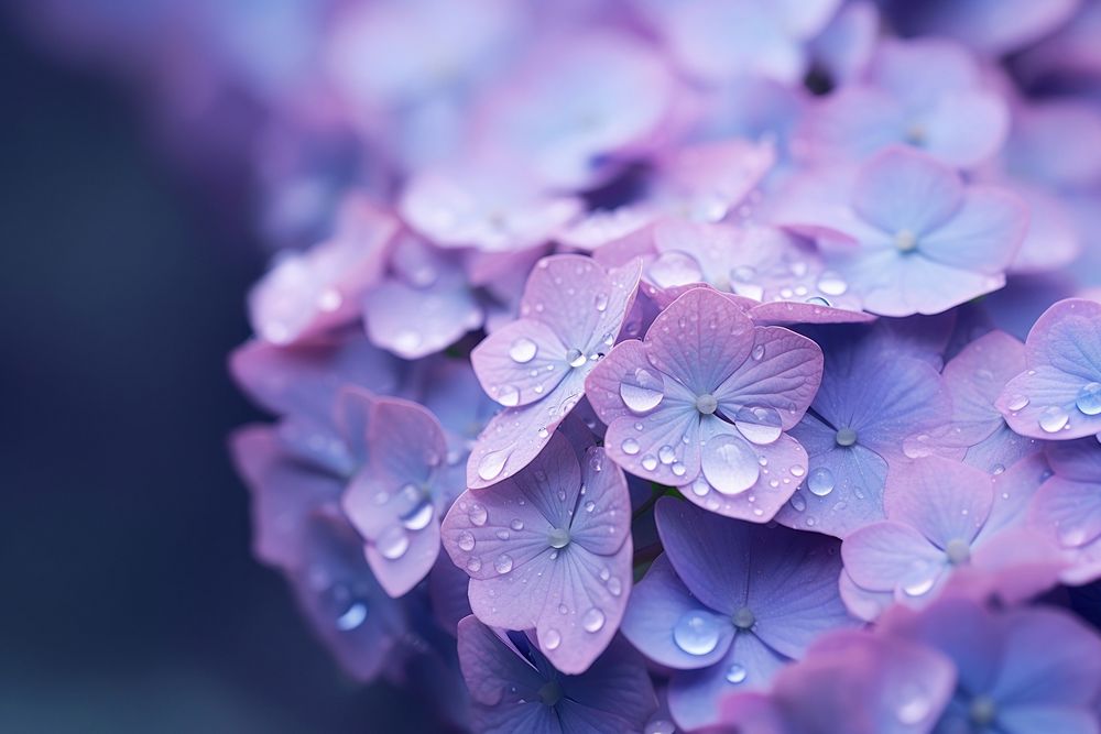 Water droplet on purple hydrangea flower nature backgrounds.