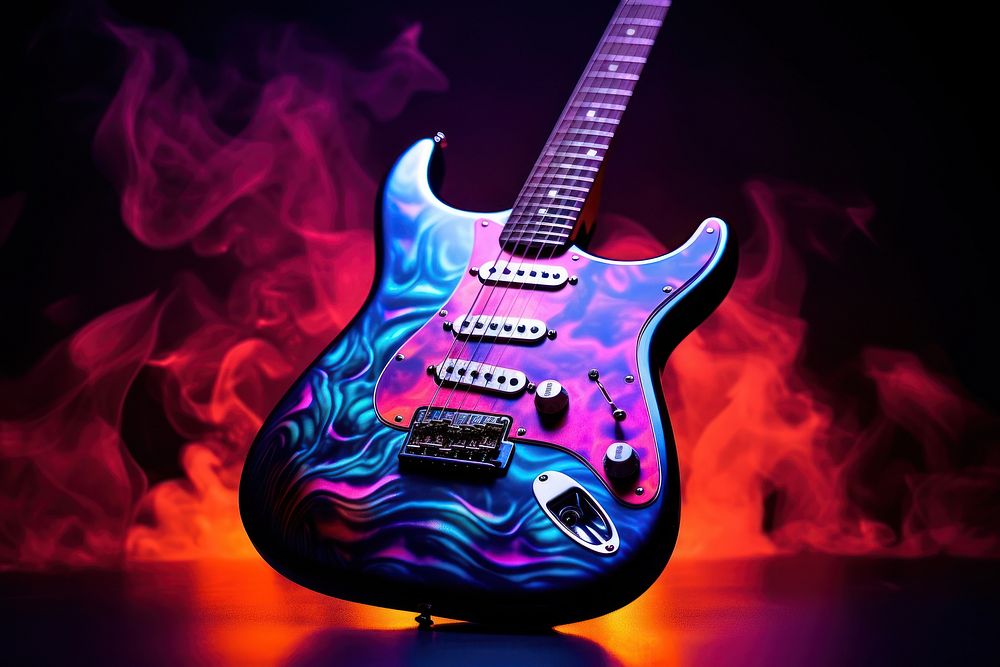 Guitar blue illuminated performance.