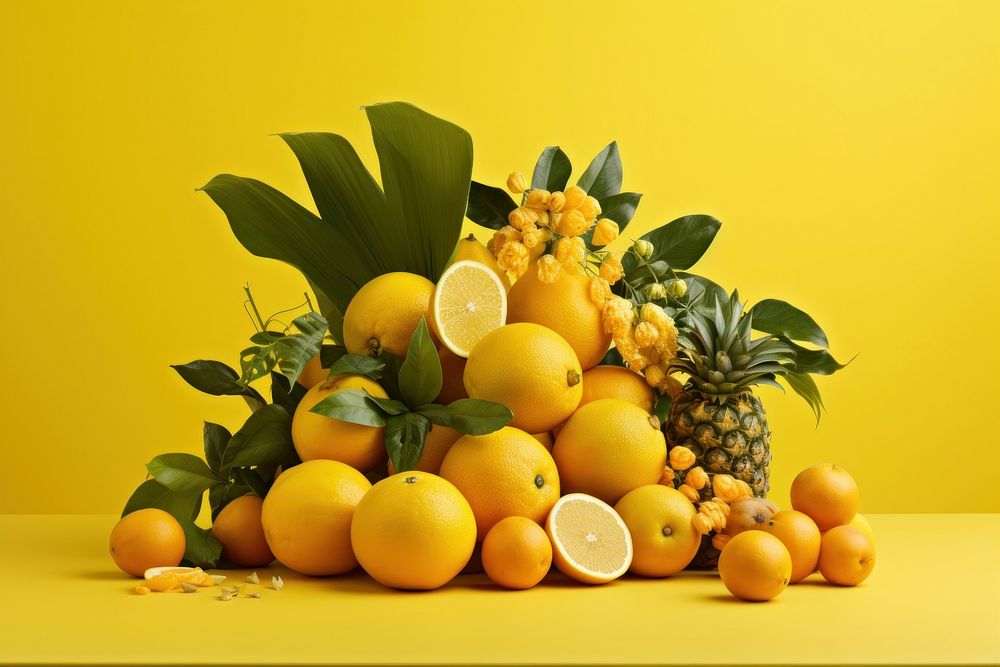 Tropical fruits pineapple yellow orange.