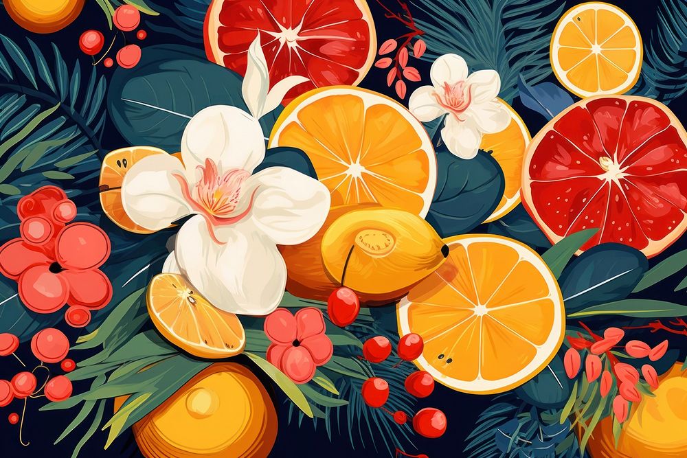 Tropical fruits flower backgrounds grapefruit.