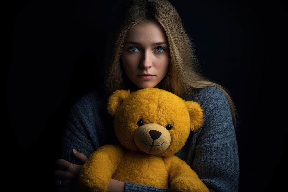 Person holding teddy bear portrait yellow adult.