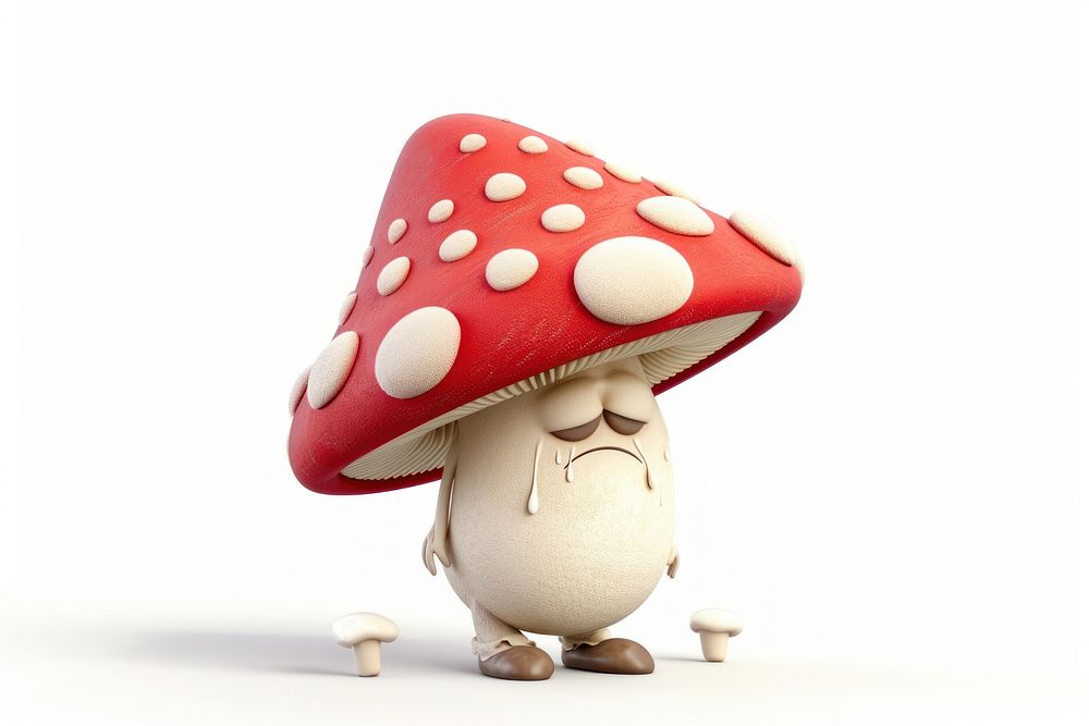 3d character mushroom cry cartoon fungus plant.