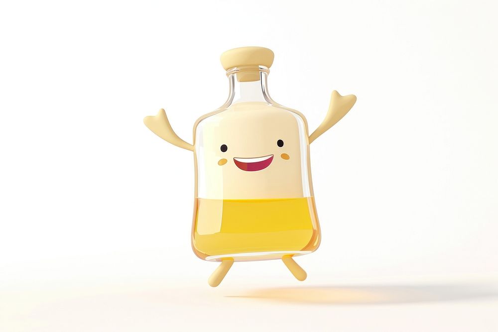 3d character bottle jumpping cartoon white background representation.
