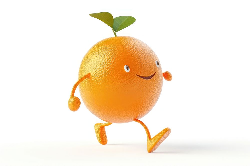 3d object of orange walking grapefruit cartoon plant.
