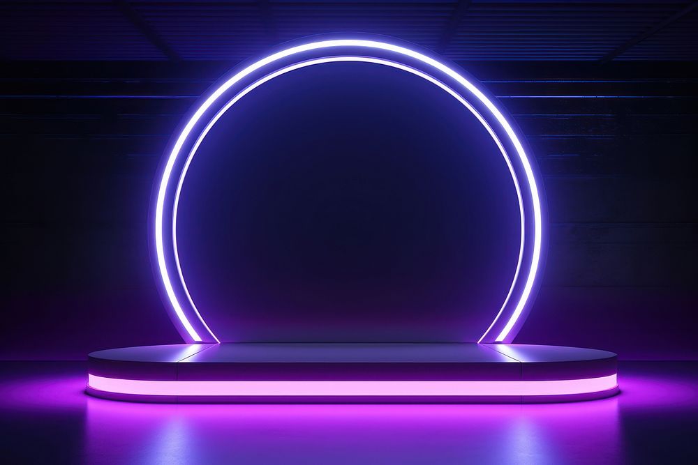 Neon light frame purple illuminated technology.
