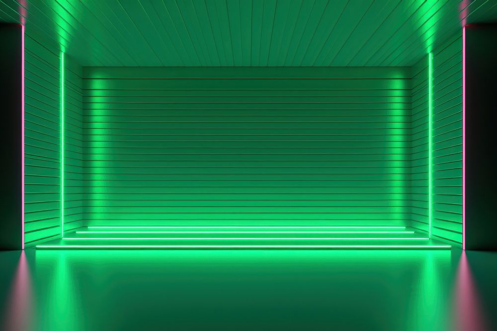 Neon empty room light backgrounds green.