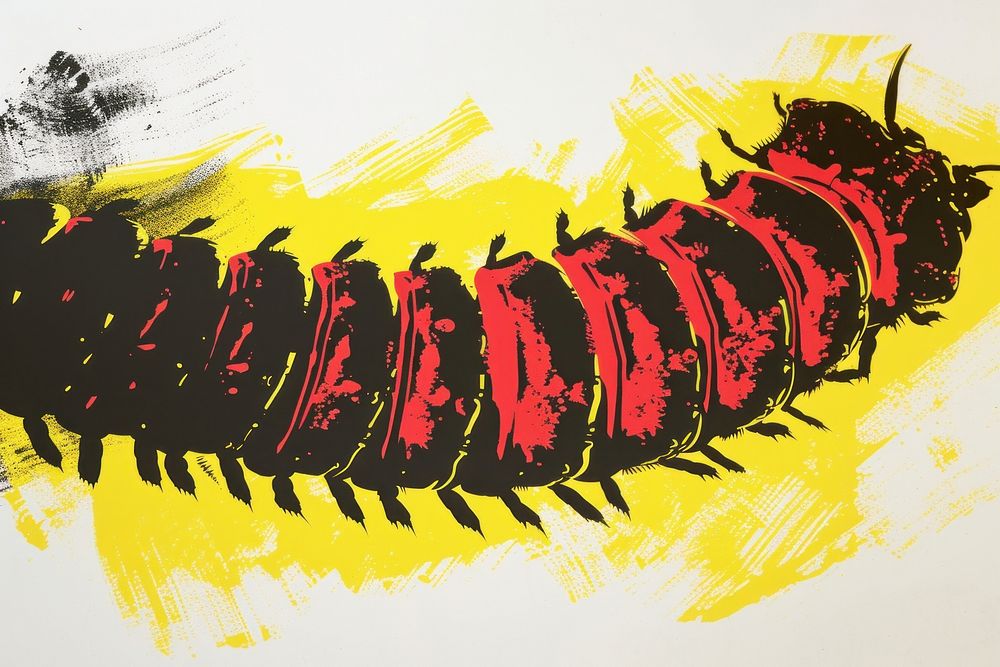 CMYK Screen printing of caterpillar border painting yellow art.