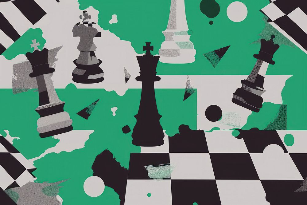CMYK Screen printing of chess game backgrounds shape green.