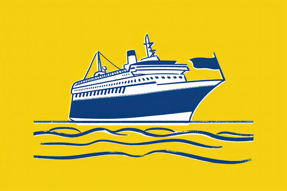 CMYK Screen printing of cruise ship vehicle yellow boat.