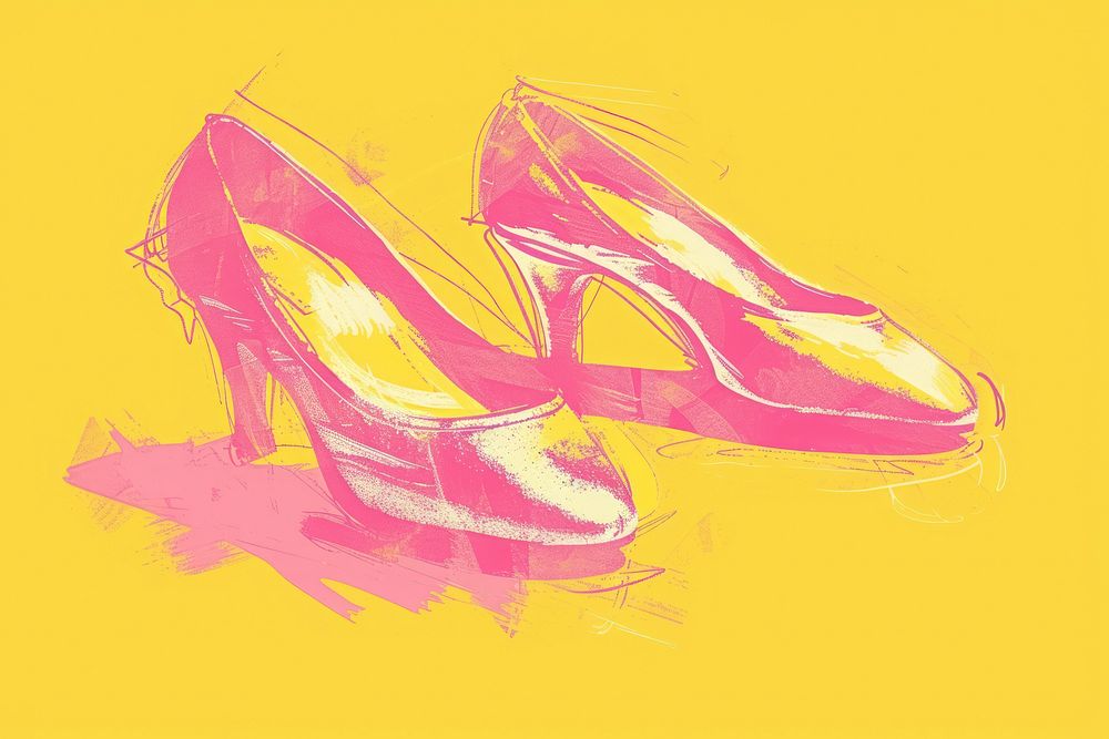 CMYK Screen printing of ballet shoes footwear yellow pink.