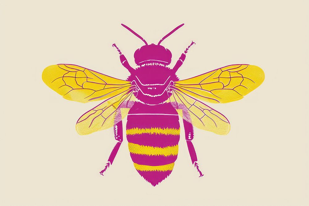 CMYK Screen printing of bee insect animal yellow.