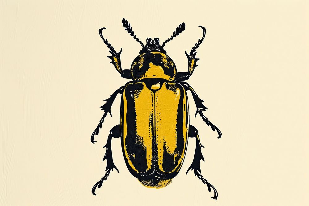 CMYK Screen printing of beetle animal insect yellow.