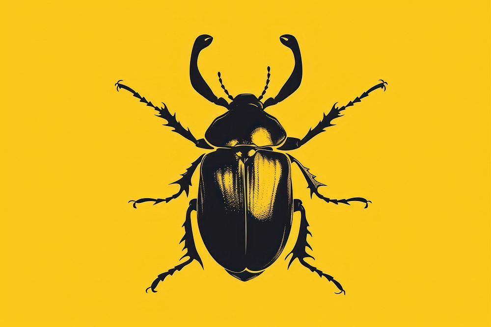 CMYK Screen printing of beetle animal insect yellow.