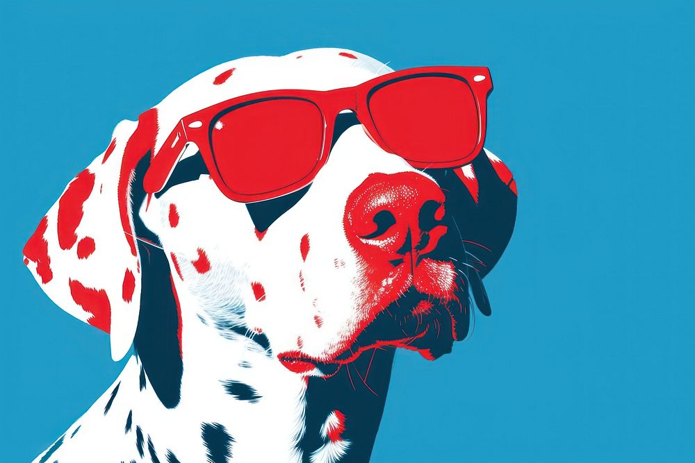 CMYK Screen printing of dalmatian sunglasses fashion animal.