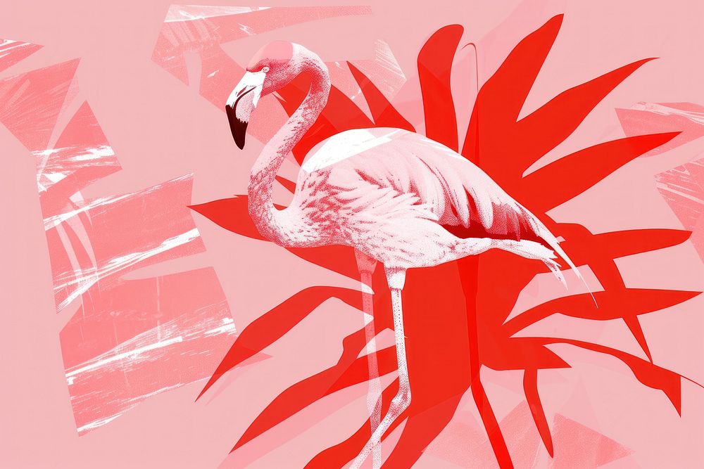 CMYK Screen printing of flamingo animal bird pink.