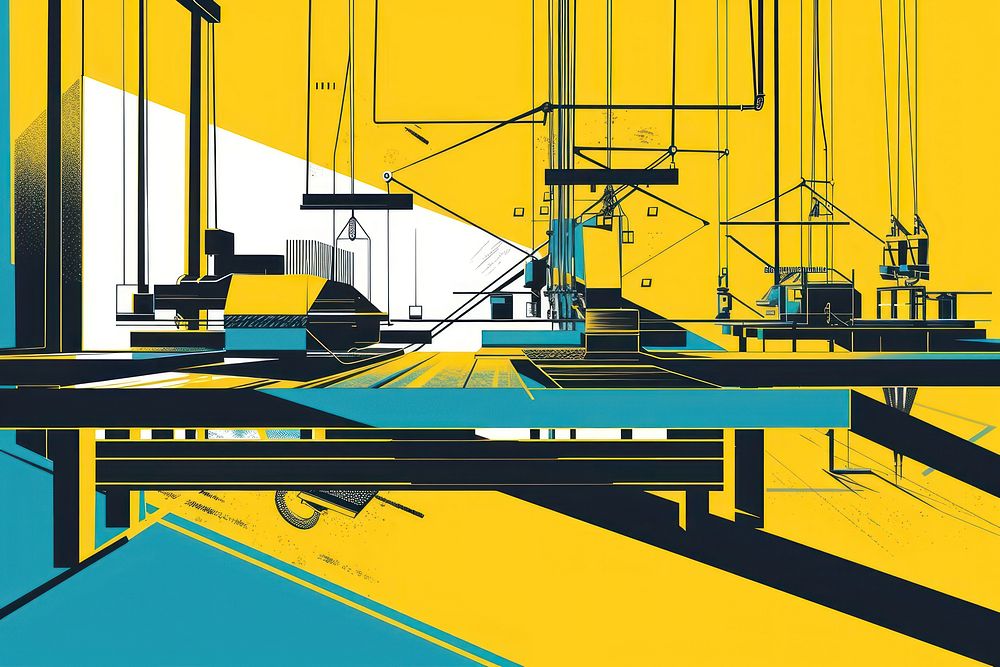 CMYK Screen printing of industry architecture factory line.