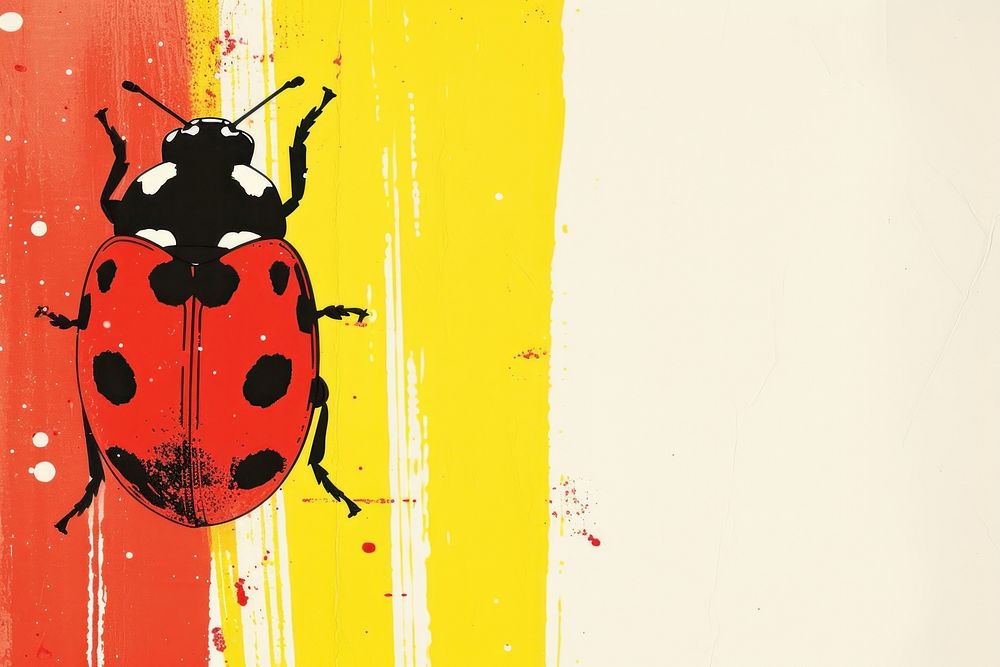 CMYK Screen printing of ladybug border animal yellow art.