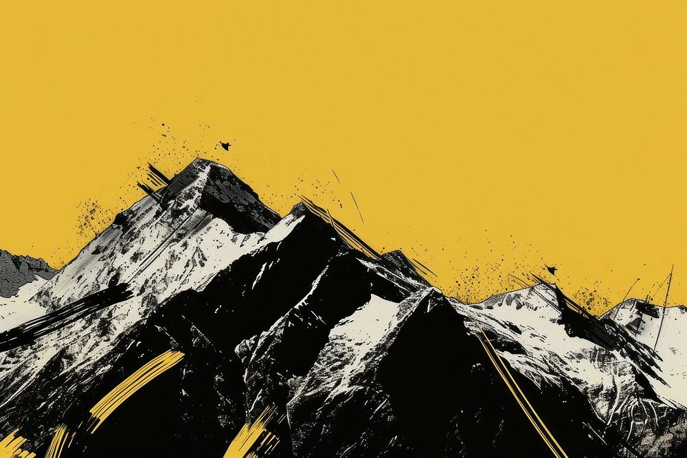 CMYK Screen printing of mountain border outdoors nature yellow.