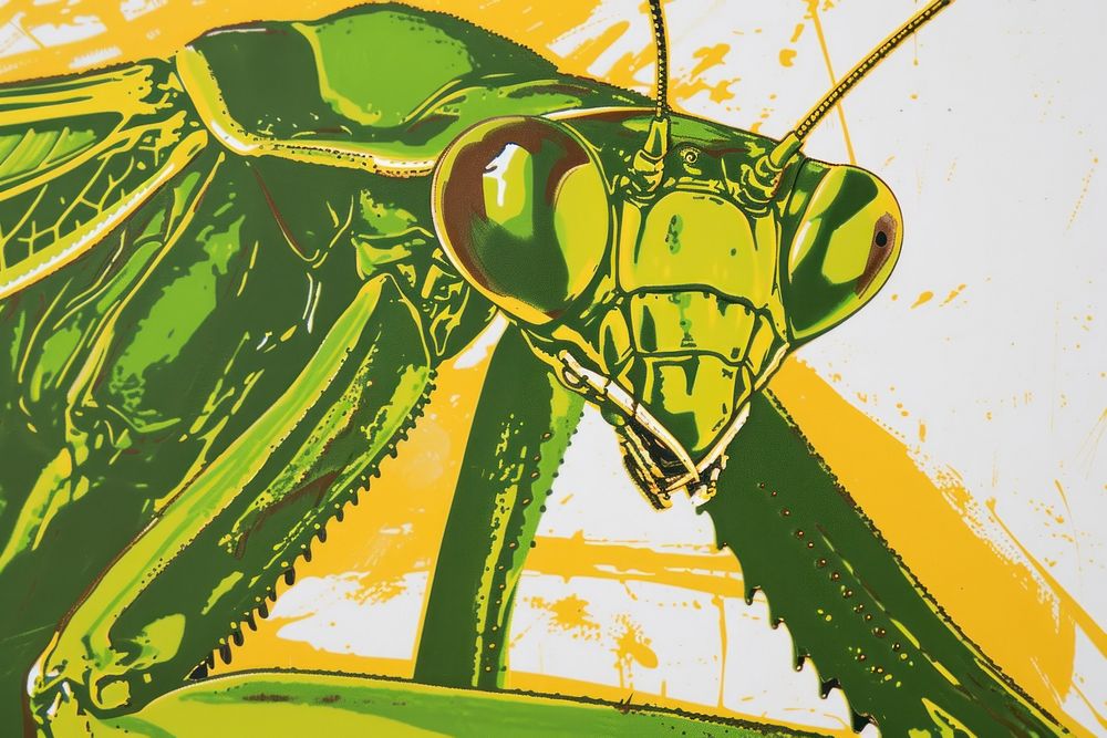 CMYK Screen printing of mantis backgrounds animal insect.