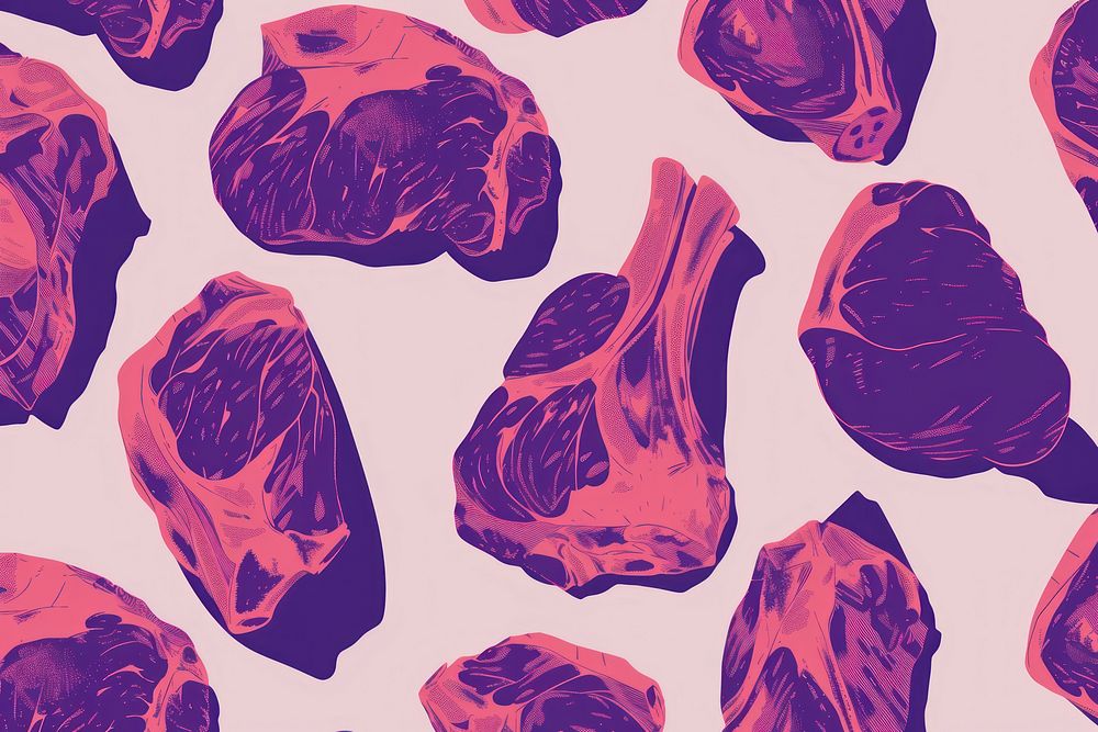 CMYK Screen printing of meat purple backgrounds pattern.