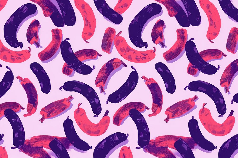 CMYK Screen printing of sausage purple backgrounds pattern.