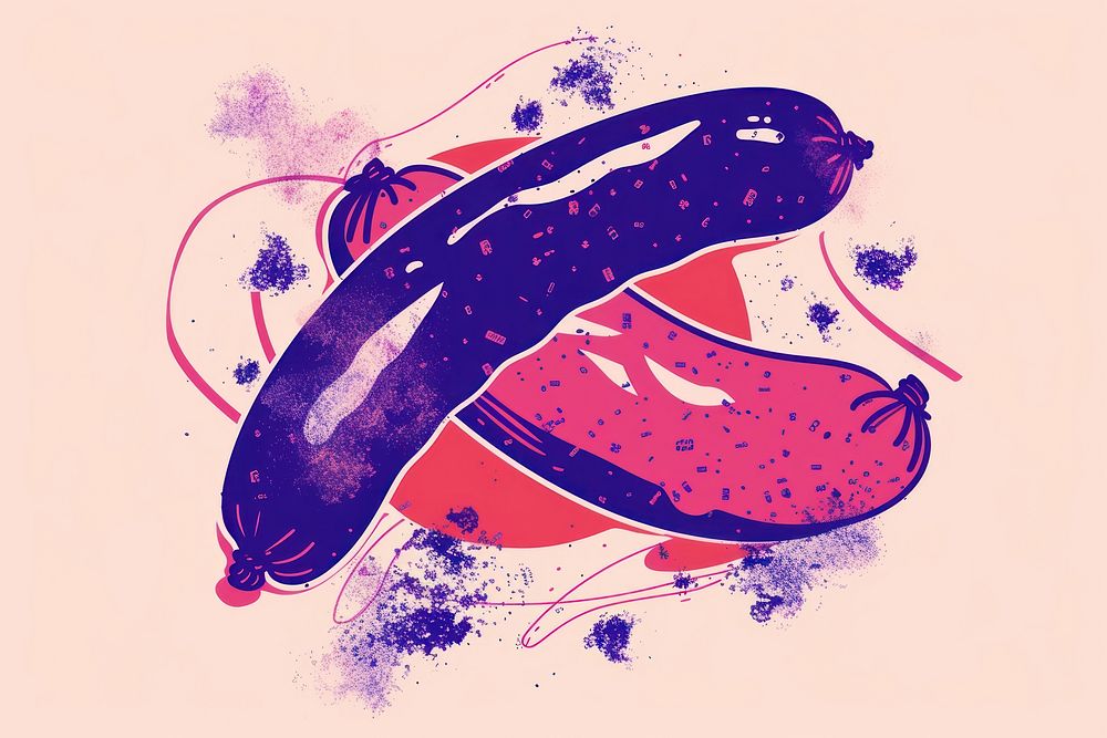 CMYK Screen printing of sausage purple creativity cartoon.