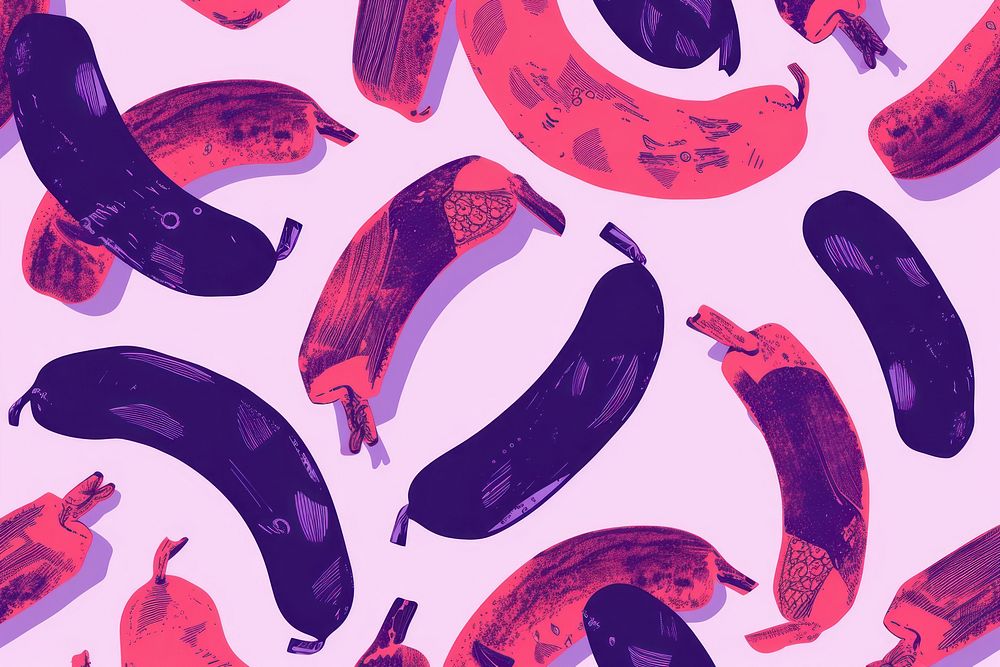 CMYK Screen printing of sausage backgrounds pattern banana.