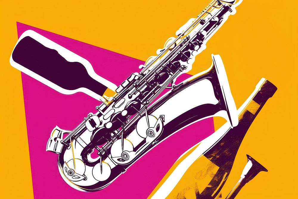 CMYK Screen printing of saxophone trumpet performance saxophonist.