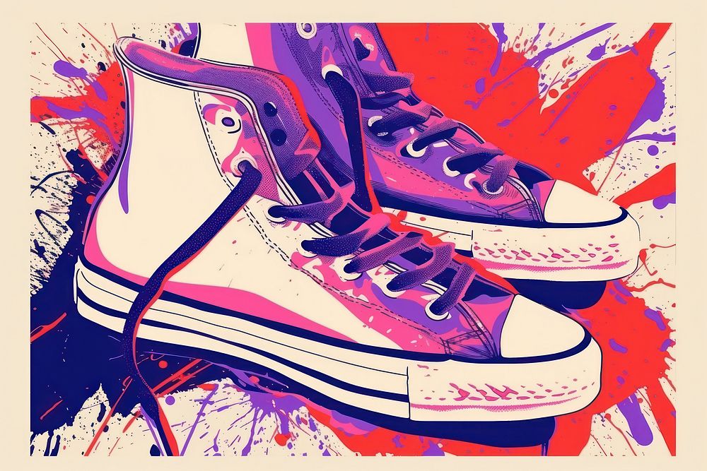 CMYK Screen printing of shoes purple footwear art.