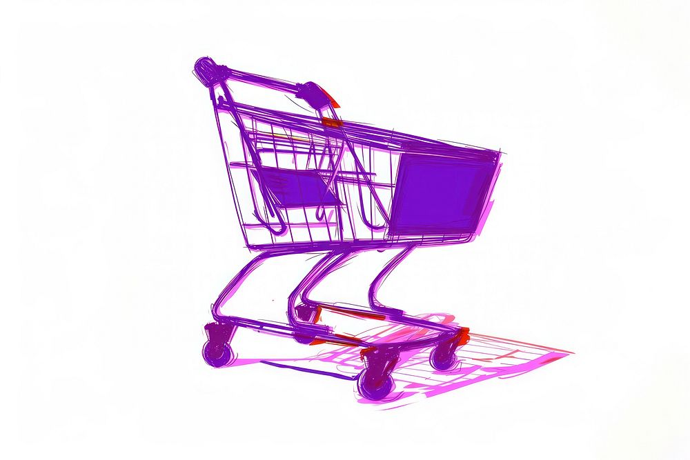 CMYK Screen printing of shopping cart purple consumerism supermarket.