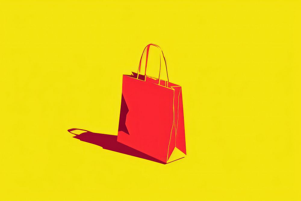 CMYK Screen printing of shopping bag yellow handbag red.