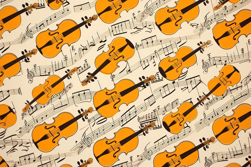 CMYK Screen printing of violins backgrounds guitar music.