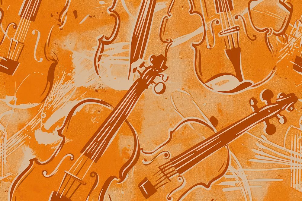 CMYK Screen printing of violins backgrounds cello music.