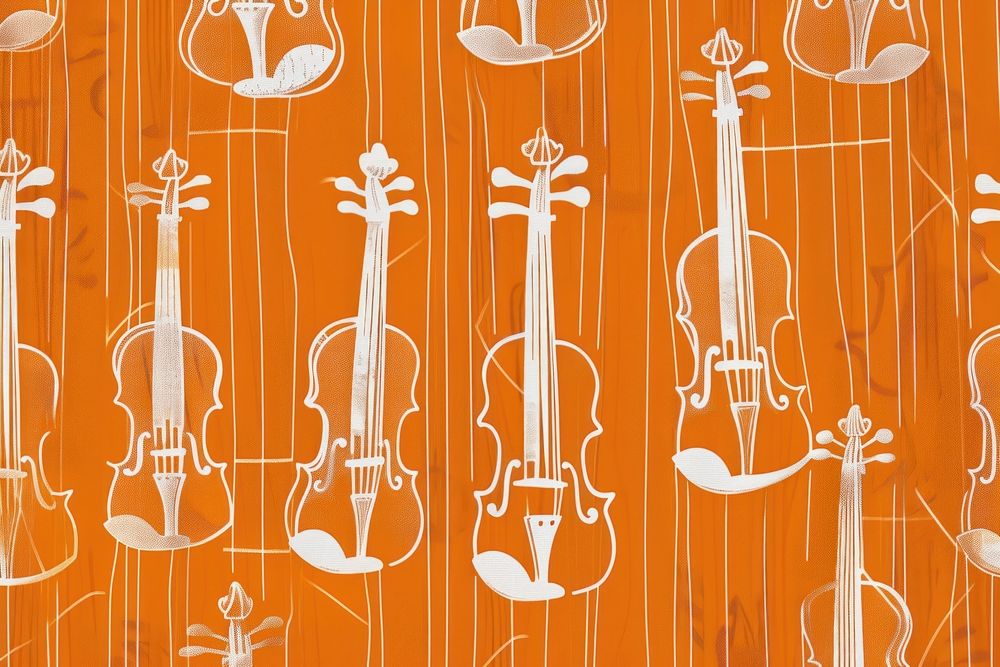 CMYK Screen printing of violins backgrounds cello music.