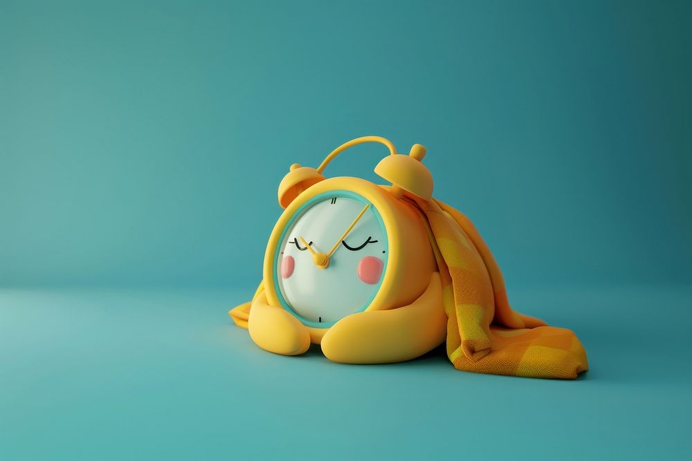 Clock character sleep cartoon toy representation.