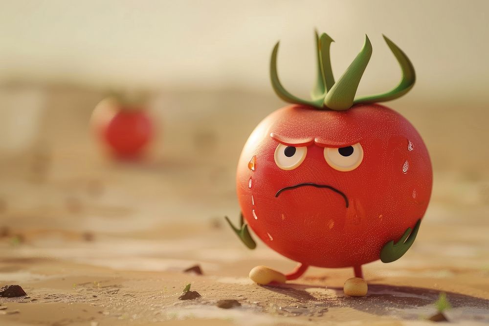 Tomato character cry cartoon food medication.