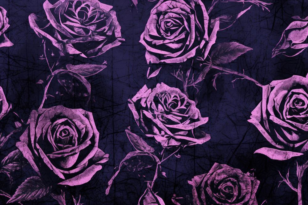 Silkscreen purple rose pattern backgrounds flower plant.