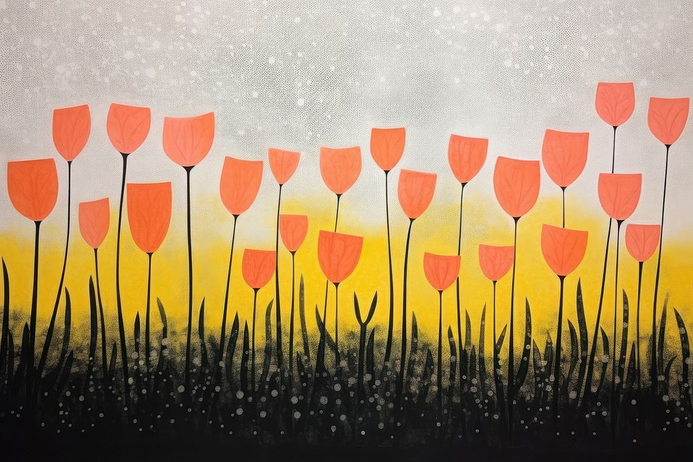 Yellow tulips field painting outdoors flower.