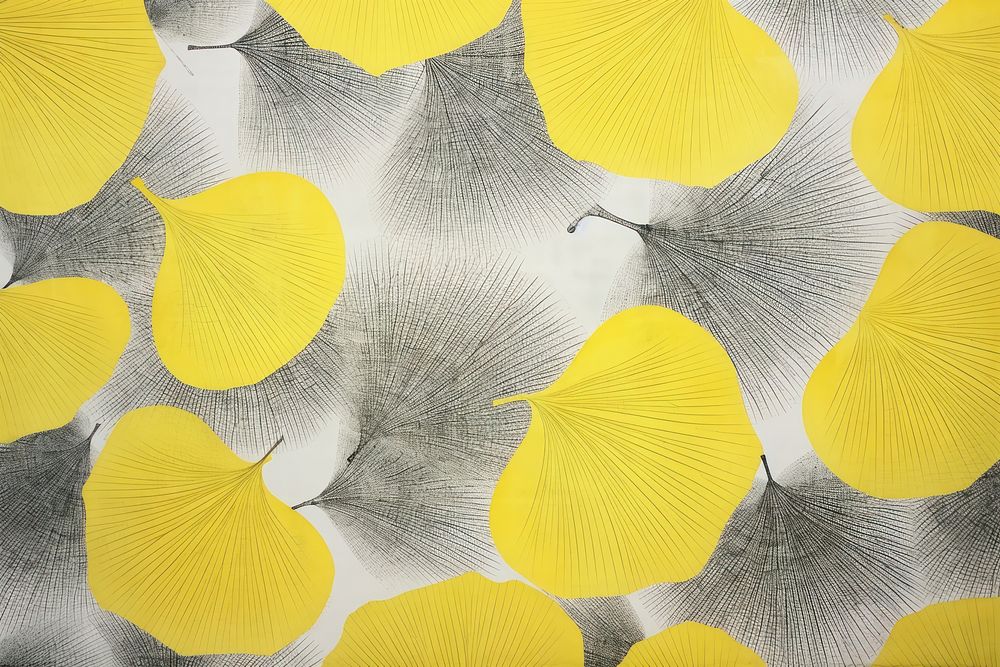 Silkscreen ginkgo leaf pattern backgrounds textured abstract.