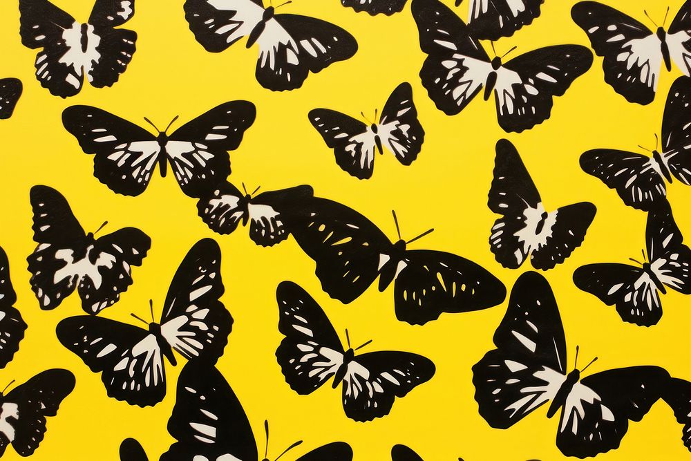 Silkscreen yellow butterfly pattern backgrounds animal insect.