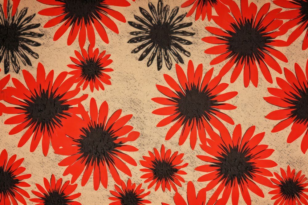 Silkscreen daisy pattern backgrounds textured art.