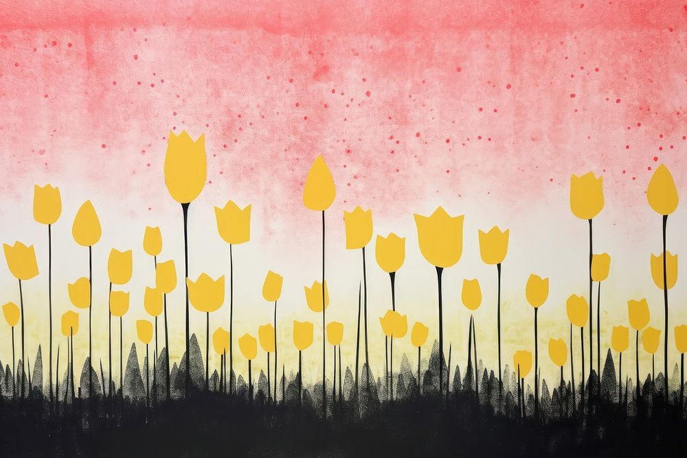 Yellow tulips field painting outdoors flower.
