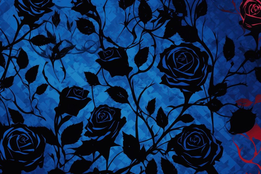 Silkscreen blue rose pattern backgrounds abstract flower.