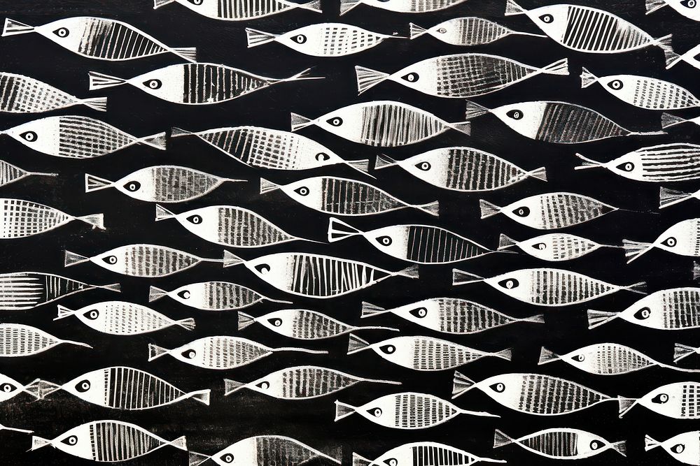 Silkscreen anchovy fish pattern backgrounds texture black.