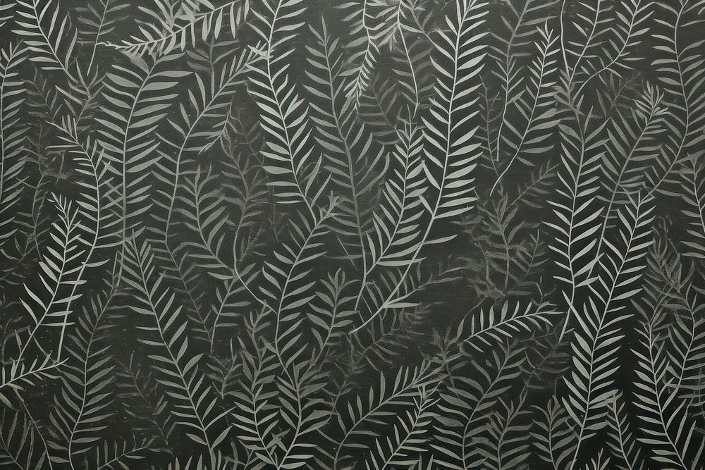 Silkscreen fern pattern backgrounds textured black.