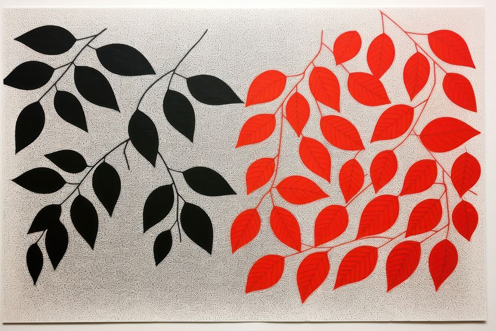 Silkscreen vine leaf pattern plant art red.