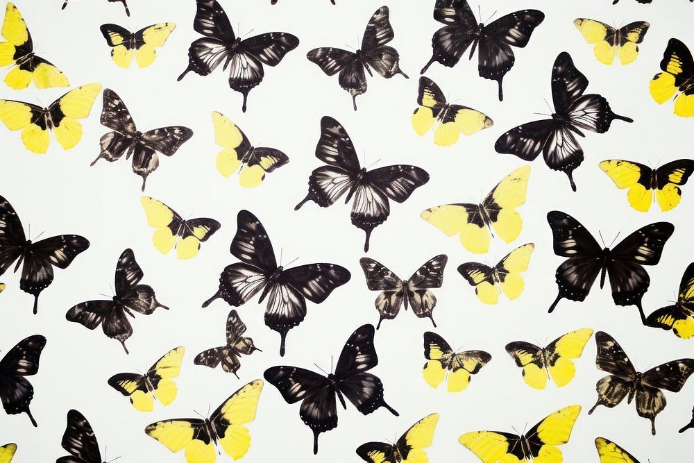 Silkscreen yellow butterfly pattern backgrounds animal insect.