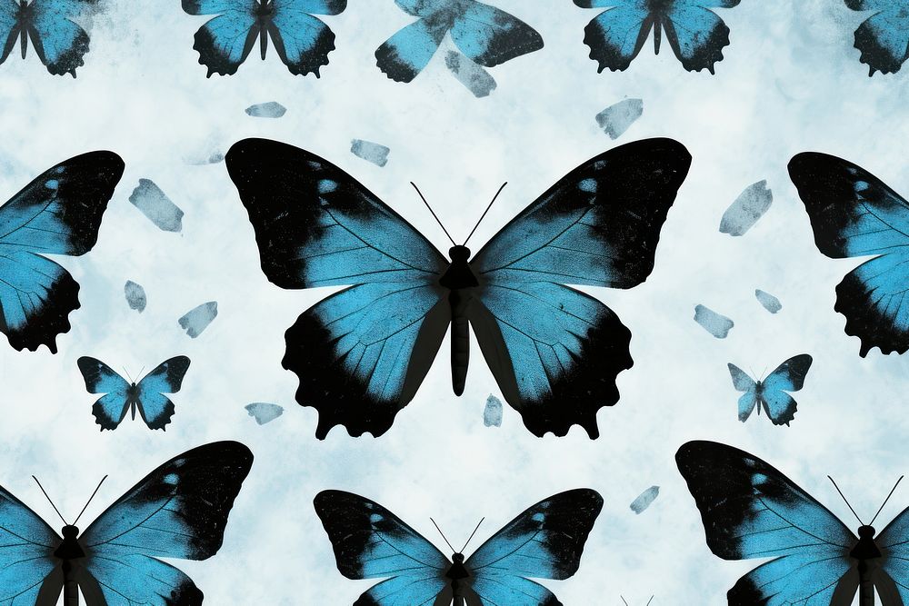 Silkscreen blue butterfly pattern backgrounds animal insect.